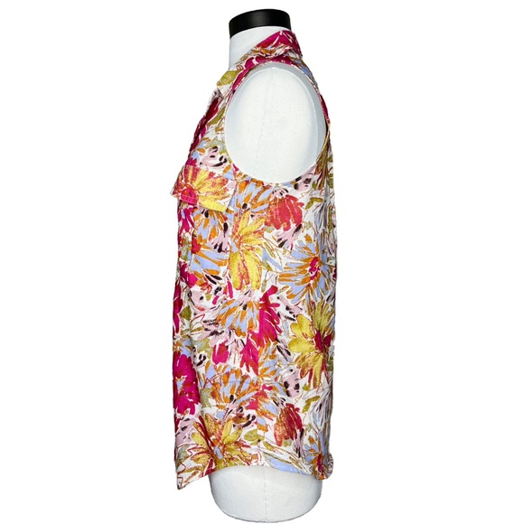 Anthropologie Porridge Red Floral Blouse Size 0 Sleeveless Cotton Boho Pockets - Picture 4 of 9